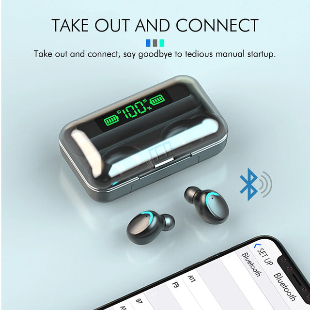 Black Wireless Earbuds Built-in Power Bank