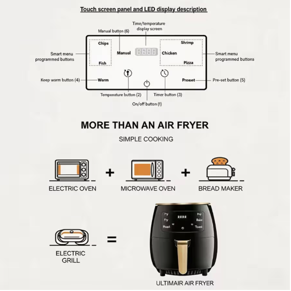 6L Air Fryer with LED Digital Touch Display