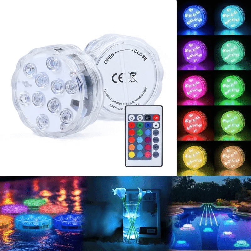 2-Pack Waterproof Submersible LED Lights with Remote Control