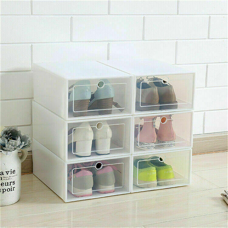 6-Piece Stackable Shoe Organizer - Clear Storage Boxes