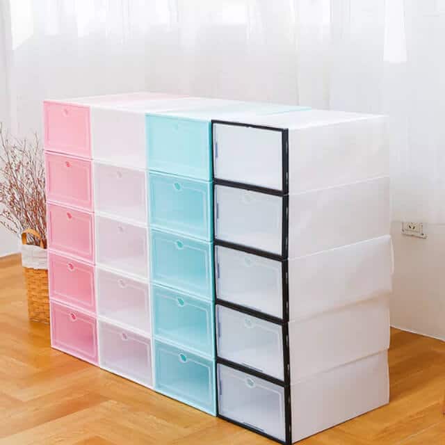 6-Piece Stackable Shoe Organizer - Clear Storage Boxes