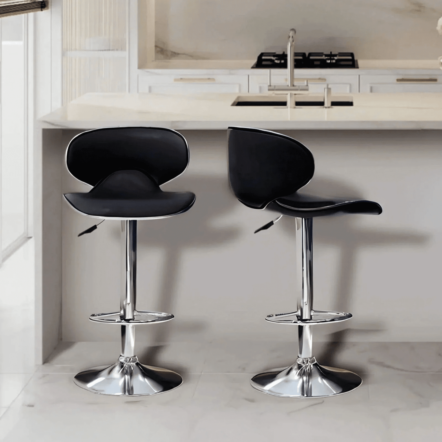 Adjustable Bar Chair with Backrest & Footrest - Swivel Stool