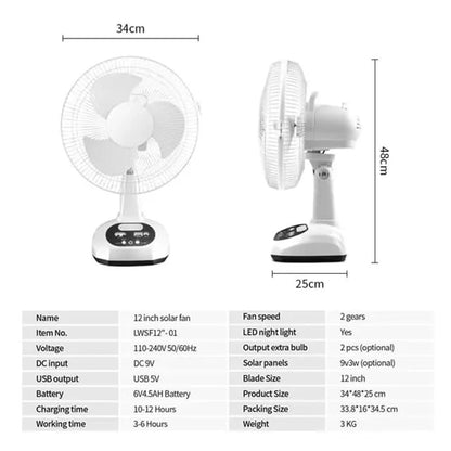 Rechargeable and Solar Power Fan