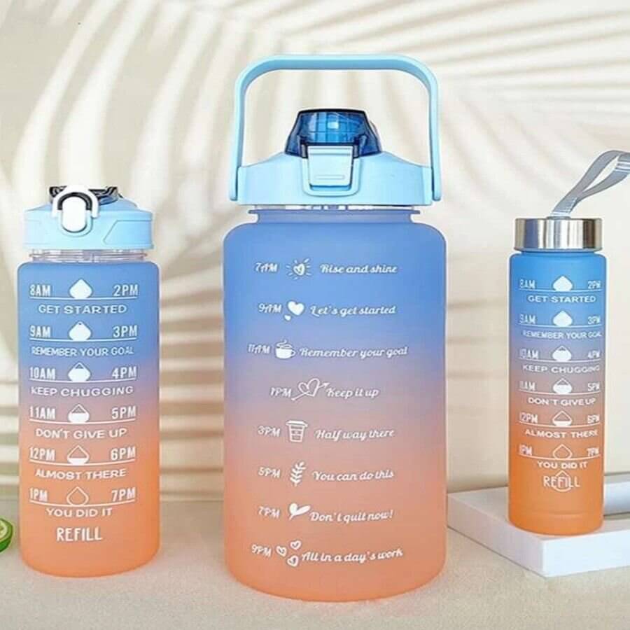 Set of 3 Motivational Water Bottles - Time Marked 2L, 900ml & 300ml