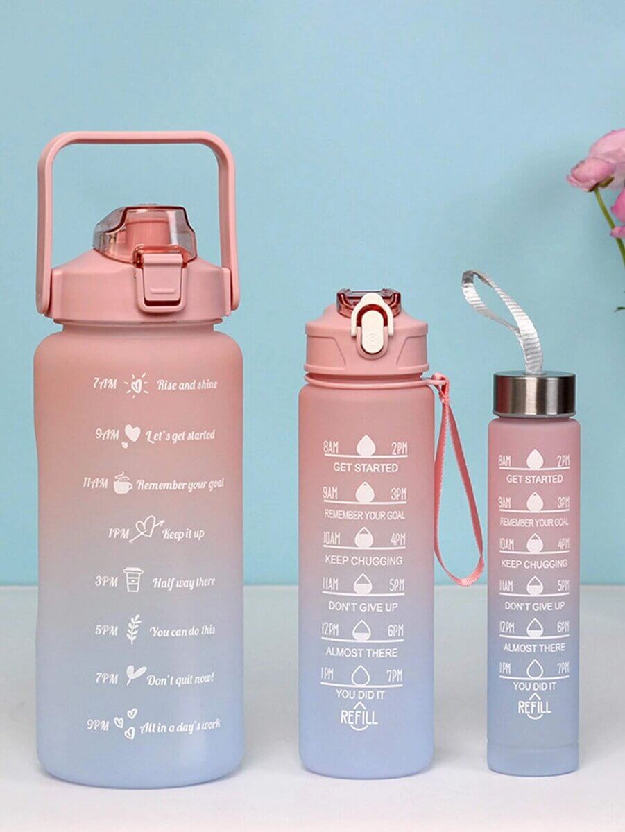 Set of 3 Motivational Water Bottles - Time Marked 2L, 900ml & 300ml