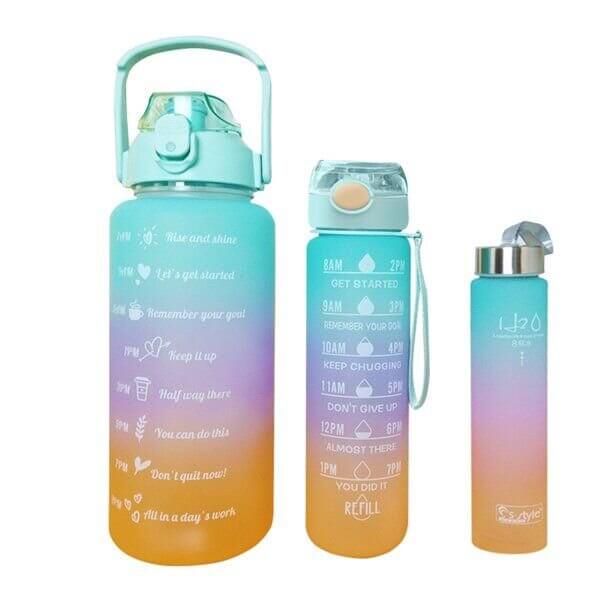 Set of 3 Motivational Water Bottles - Time Marked 2L, 900ml & 300ml