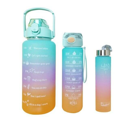 Set of 3 Motivational Water Bottles - Time Marked 2L, 900ml & 300ml