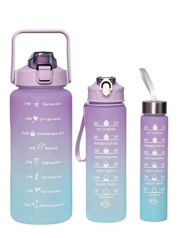 Set of 3 Motivational Water Bottles - Time Marked 2L, 900ml & 300ml