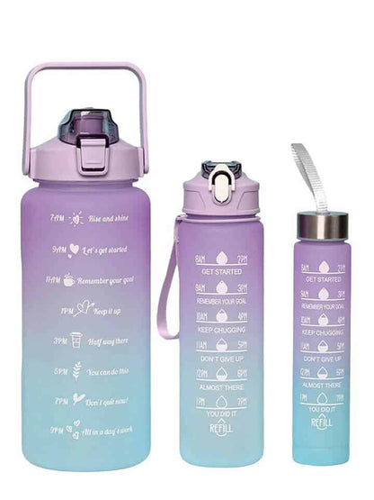 Set of 3 Motivational Water Bottles - Time Marked 2L, 900ml & 300ml