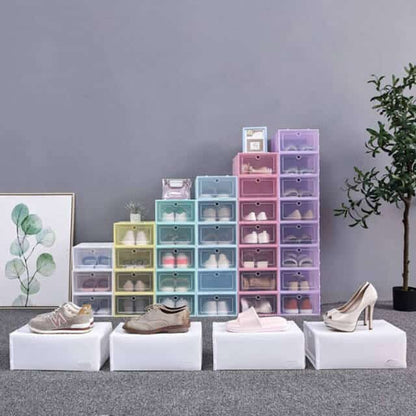 6-Piece Stackable Shoe Organizer - Clear Storage Boxes