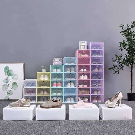 6-Piece Stackable Shoe Organizer - Clear Storage Boxes