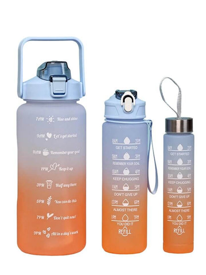 Set of 3 Motivational Water Bottles - BPA-Free with Time Markers