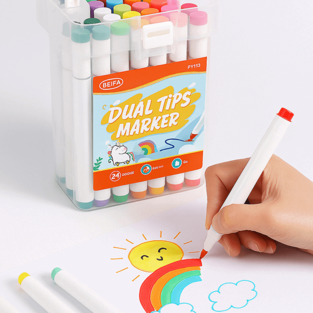 12 Assorted Colours Dual-Tip Markers