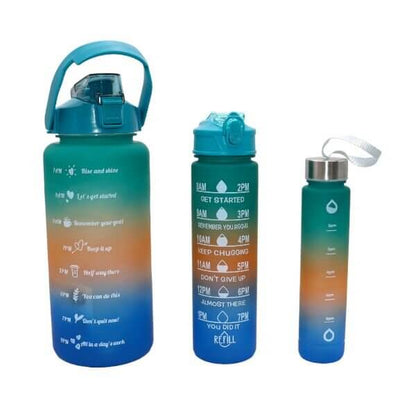 Set of 3 Motivational Water Bottles - Time Marked 2L, 900ml & 300ml