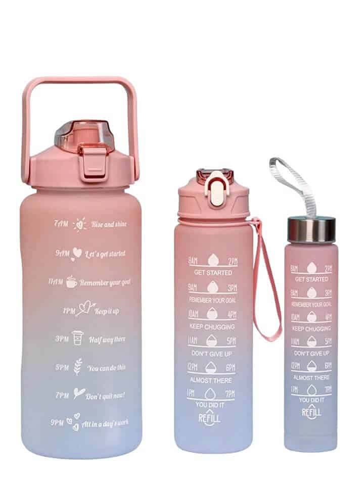 Set of 3 Motivational Water Bottles - Time Marked 2L, 900ml & 300ml