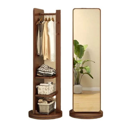 360Â° Rotating Wooden Full-Length Mirror & Storage Rack