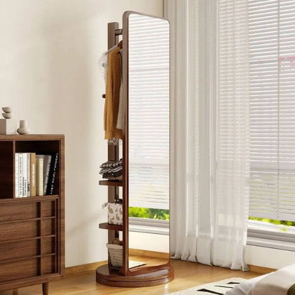 360Â° Rotating Wooden Full-Length Mirror & Storage Rack