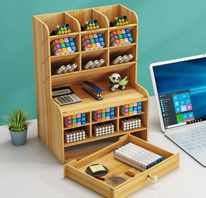 17 Compartment Wooden Desktop Stationery Organizer