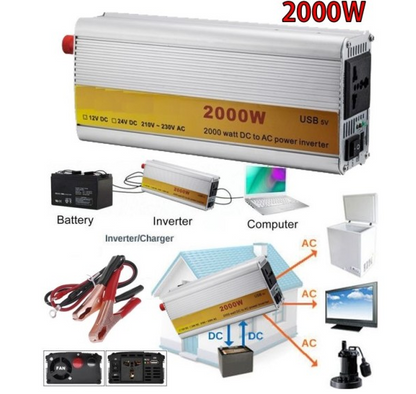 2000W Power Inverter - Convert 12V DC to 220V AC