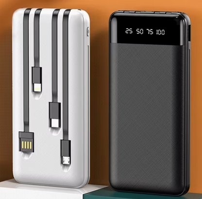 Lani Enterprise 20000mAh High-Capacity Power Bank with Built-In Multi-Charging Cables