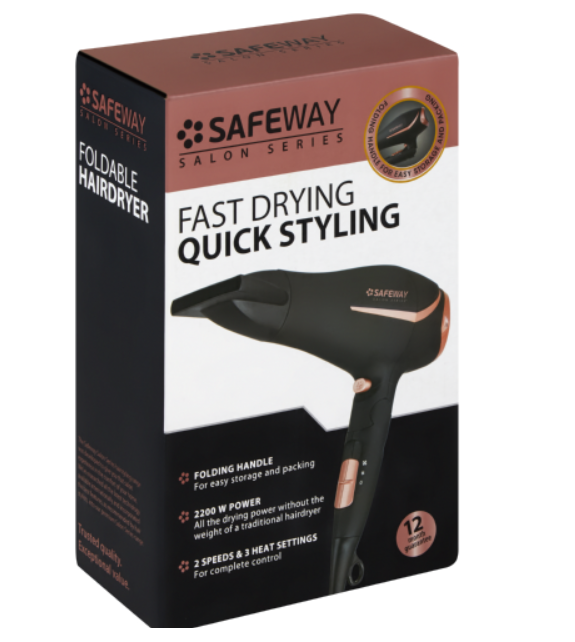 Foldable Travel Hair Dryer 2200W - Ionic, 3 Heat Settings, Compact