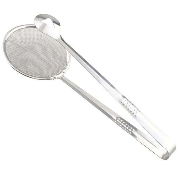 Stainless Steel 2 in 1 Food Spoon Strainer - Multifunctional Tongs
