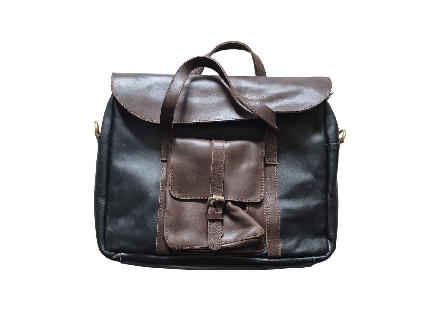 Leather Satchel Bag with Flap Design