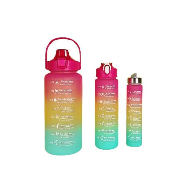 Set of 3 Motivational Water Bottles - Time Marked 2L, 900ml & 300ml