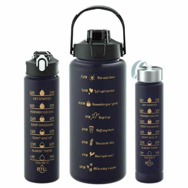 Set of 3 Motivational Water Bottles - Time Marked 2L, 900ml & 300ml