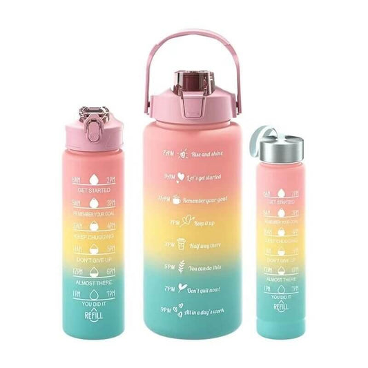 Set of 3 Motivational Water Bottles - BPA-Free with Time Markers