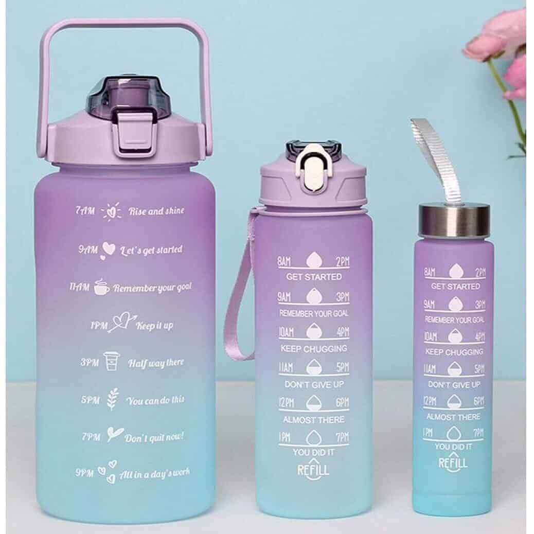 Set of 3 Motivational Water Bottles - BPA-Free with Time Markers