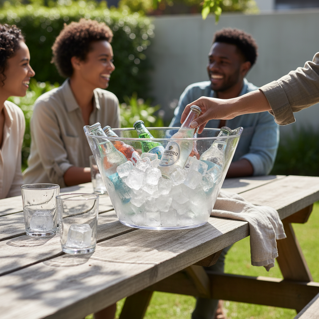 Clear Plastic Party Ice Bucket - Portable Beverage & Wine Chiller